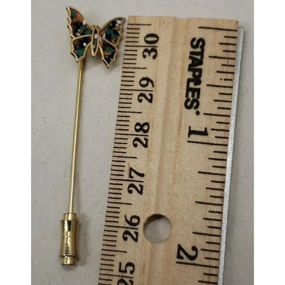 Vintage gold tone multi-color‎ enamel BUTTERFLY insect stick pin